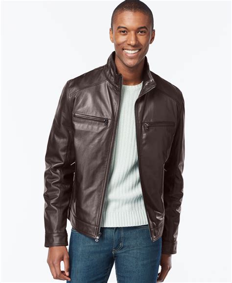 michael kors leather bomber jacket men|Michael Kors men's hipster jacket.